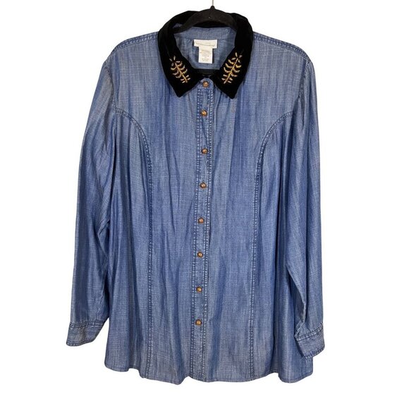 Soft Surroundings Tops - Soft Surroundings Chambray Denim Shirt 1X Blue Velvet Boho Western Cowgirl 80s